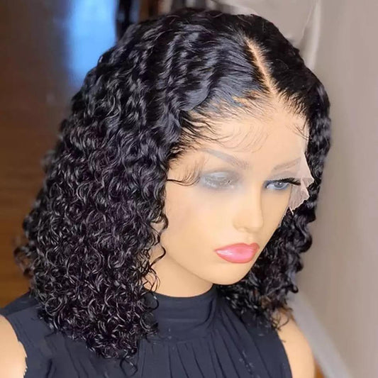 Bob curly transparent full frontal lace wig 13×4, 180 Dencity,10 inches